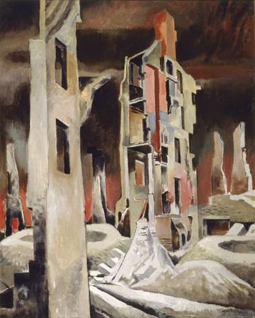 Maisons bombardes, Caen (Normandie), Will Ogilvie, Muse canadien de la guerre, 19710261-4436