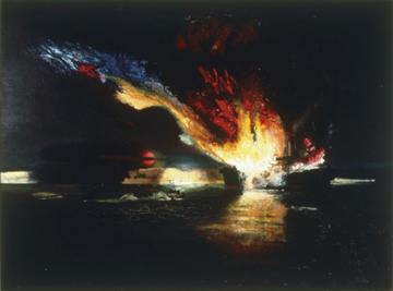 Des forces ctires lgres font sauter un navire marchand , Richard Eurich, Muse canadien de la guerre, 19710261-6082