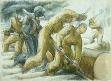 Travail dans la neige, unit de foresterie australienne, cosse, Sheila Hawkins, Australian War Memorial, ART26918