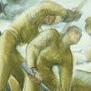 Working in the snow, Australian Forestry Unit, Scotland - Sheila Hawkins, Australian War Memorial, ART26918