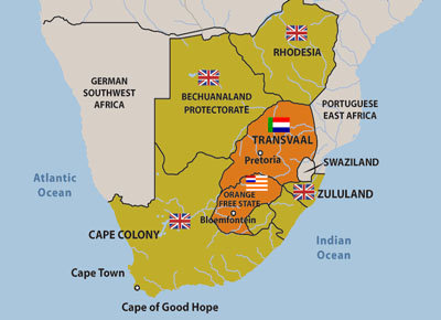 Boer War Maps: Mapa d'Àfrica del Sud que mostra les colònies britàniques i les repúbliques Boer - 2.a.2.1 cgr5