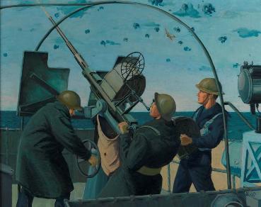Anti-Aircraft Gun and Crew in ActionPainted by Donald C. Mackay around 1943