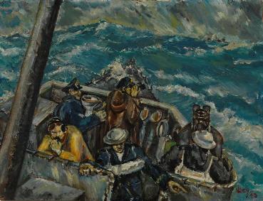 HMCS St. Croix and U-Boat in North AtlanticPainted by Ronald Weyman in 1943