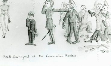 Cartoon, HMCS Niobe Coronation Contingent, 1911