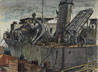 Minesweeper at Dockside, Toronto Shipbuilding Yards Painted by Charles Goldhamer in 1942 