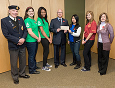 Students from Laval Junior High School, presenting a cheque to Dr. Paul Kavanagh