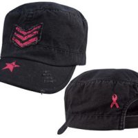 Women adjustable vintage fatigue cap with pink sergeant stripes & star