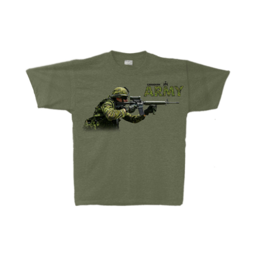 Heather Military Green T-Shirt with Canadian Army and Soldier