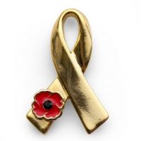 'We Support Our Troops' Gold Ribbon Lapel Pin