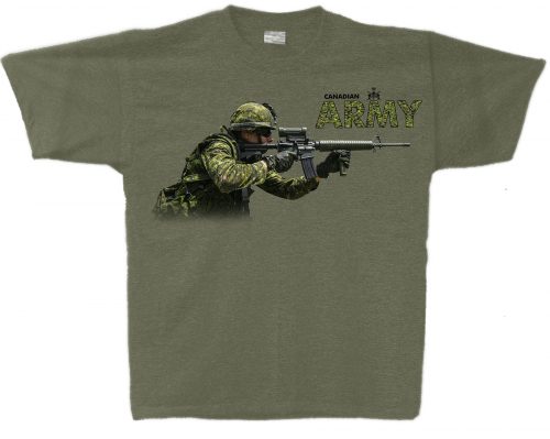 Heather Military Green T-Shirt with Canadian Army and Soldier