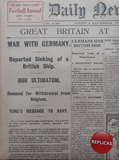 Newspaper replica from 1914