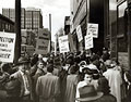 First day of picketing outside Dupuis 
Frres on St. Catherine Street, Montreal.