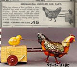 Tin clockwork-driven hen and chick,
Eaton's Fall Winter 1916-17, p. 394.