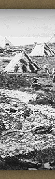 Tentes de pcheurs esquimaux faites de peaux de caribou, cap Chidley, Labrador