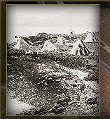 Tentes de pcheurs esquimaux faites de peaux de caribou, cap Chidley, Labrador
