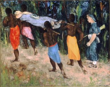 Natives carrying wounded, Sali Herman, Australian War Memorial, ART22885