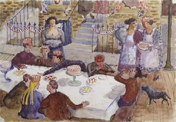 VE Day street party, 1945, Edwin La Dell ARA, Imperial War Museum ART 15849 9