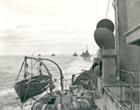 Sept corvettes quittent Halifax pour St-Jean, Terre-Neuve, en mai 1941 pour tablir la force d'escorte de Terre-Neuve. Muse canadien de la guerre 19810814-001 ref. D773