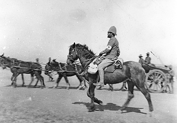 Boer War Picture, Mounted medical orderly and regimental transport of 2 RCRI on the move. NAC PA173033