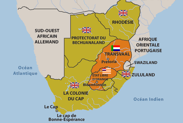 Cartes de la guerre des boers : Carte du sud de l'Afrique prsentant les colonies britanniques et les rpubliques boers - 2.a.2.1 cgr5