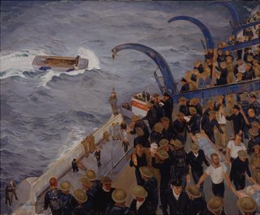 Embarking Casualties on D-Day, HMCS Prince David Painted by Harold Beament in 1944