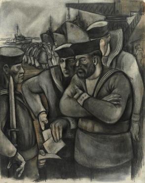 Navy Police and Sentry in Dockyard, HalifaxDrawn by Jack Nichols in 1944