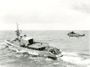 HMCS Assiniboine and Sea King Helicopter
