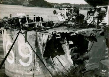 Damage to HMCS Qu'appelle's Stern
