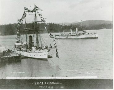 HMS Shearwater and HMCS Rainbow at Esquimalt, 7 November 1910