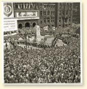 VE Day celebrations in Toronto, Ont., May 1945. Photo by Ronny Jaques. - Photo Credit: National Film Board 12525, CWM Reference Photo Collection
