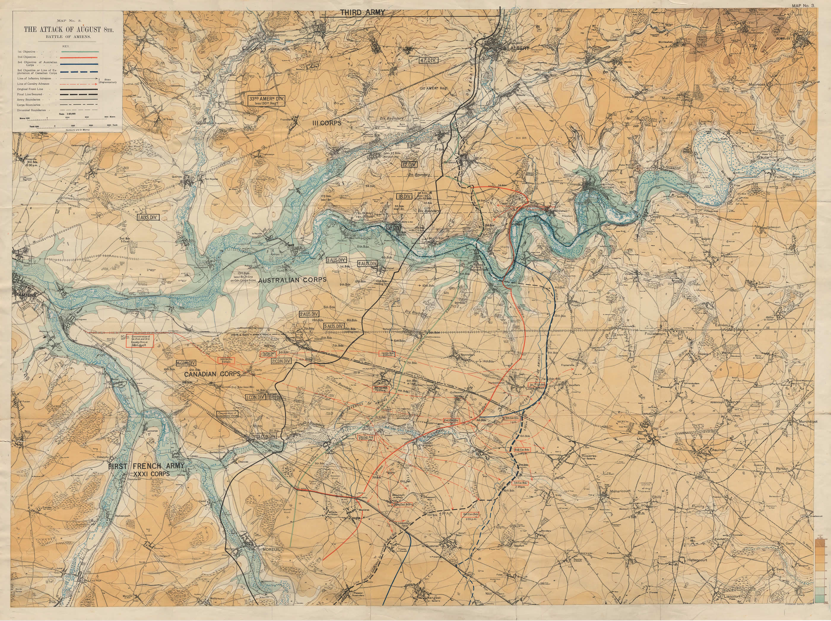 Map of the Battle of Amiens, 8 August 1918