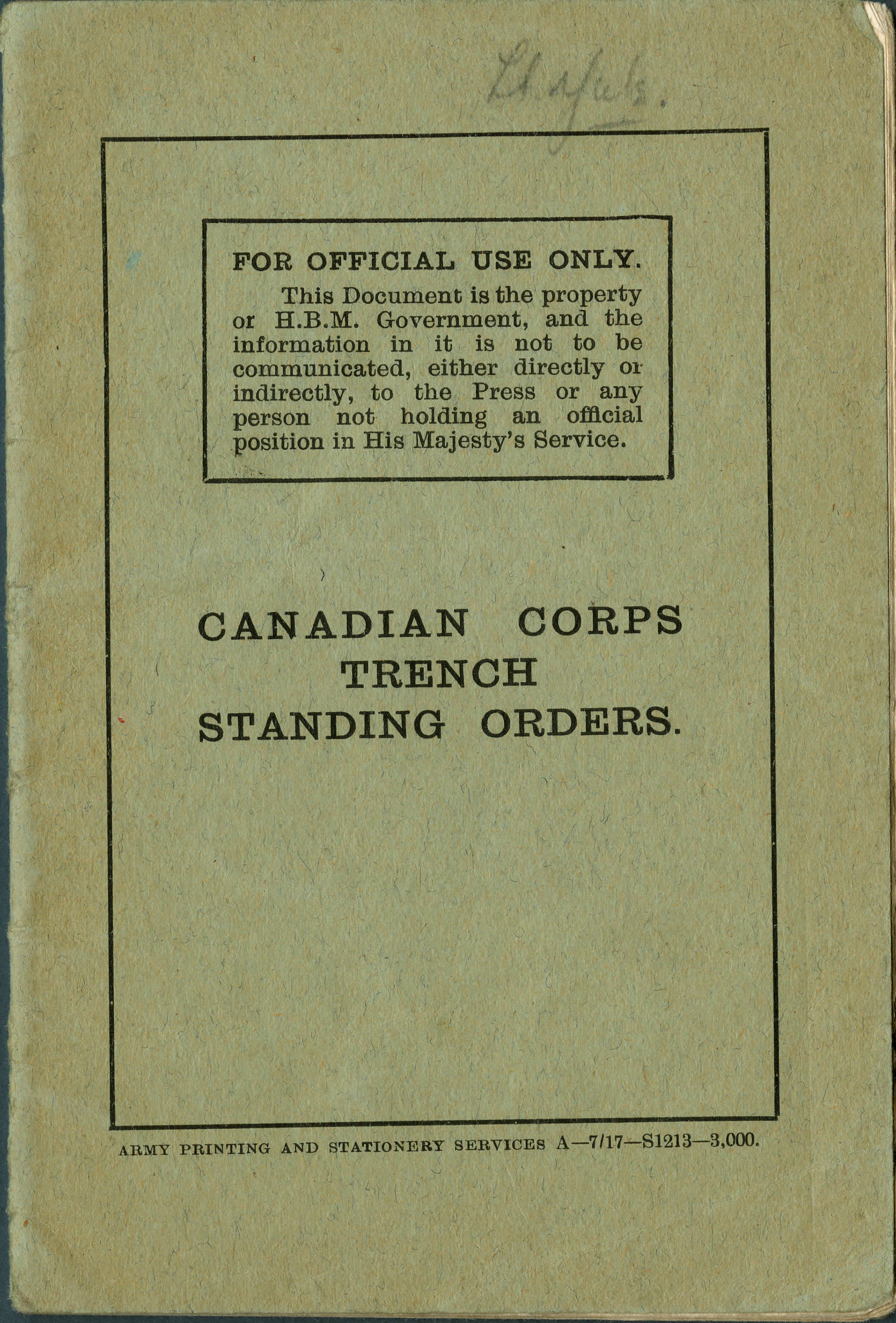 Canadian Corps Trench Standing Orders
