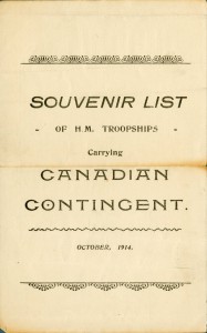 Souvenir List, First Canadian Contingent