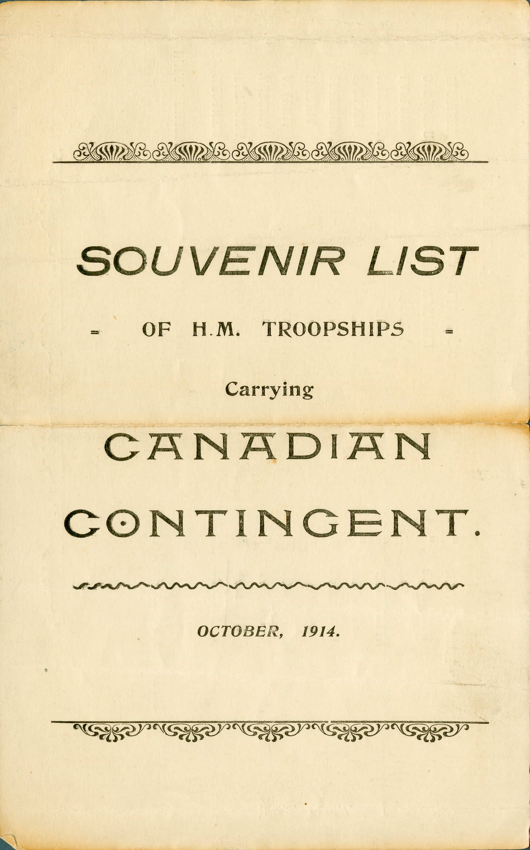 Souvenir List, First Canadian Contingent