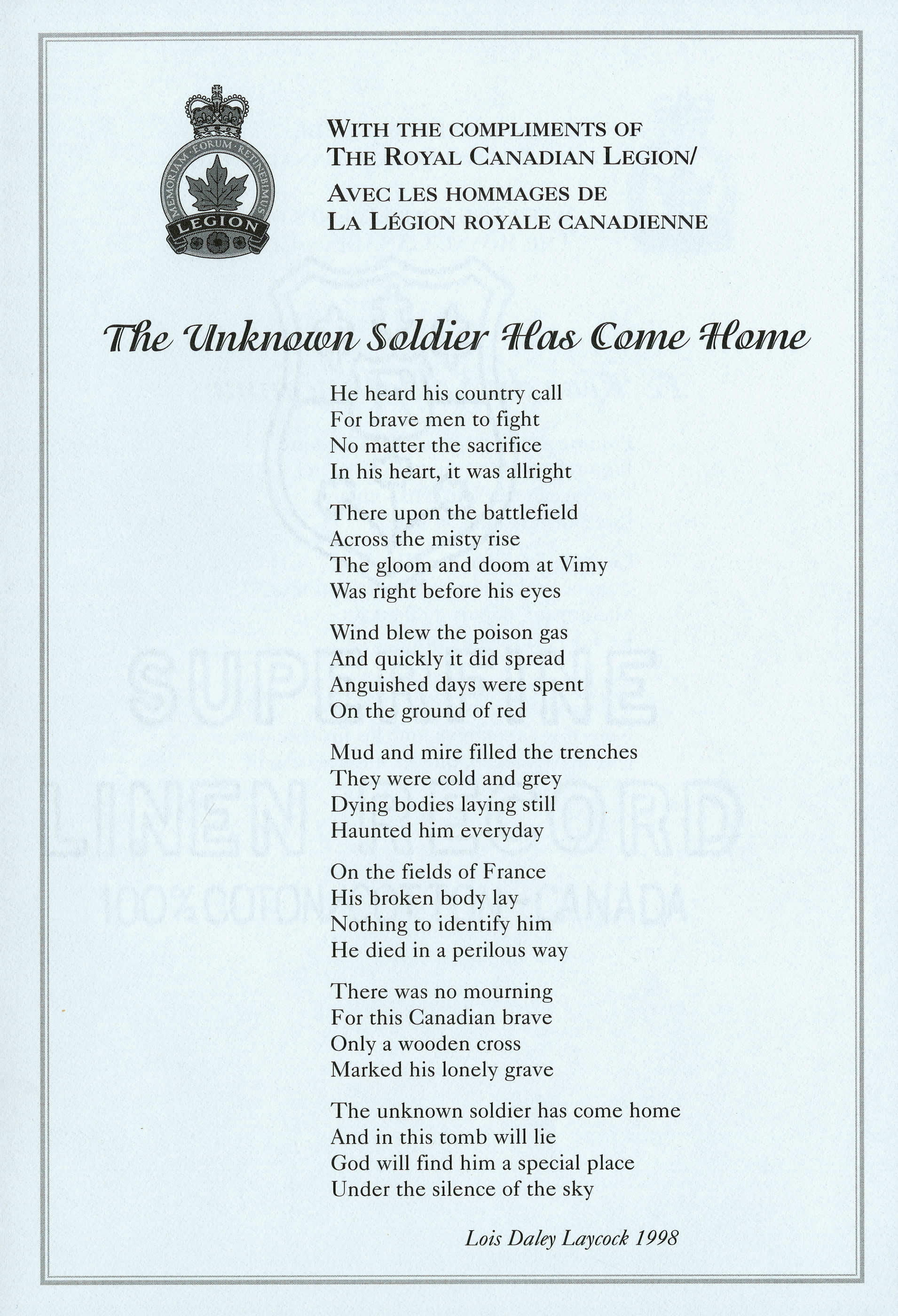 <i>The Unknown Soldier Has Come Home</i>