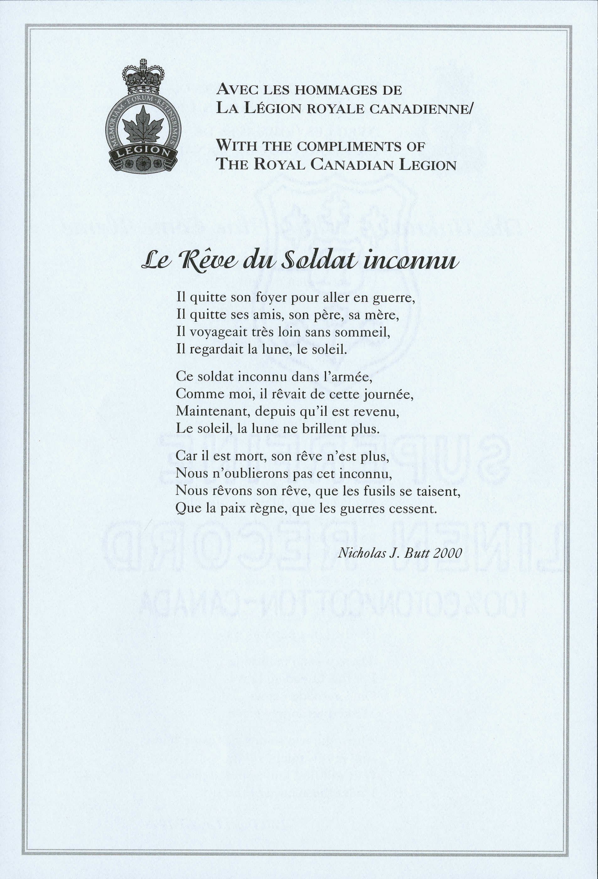 <i>Le Rêve du Soldat inconnu</i> (The Unknown Soldier's Dream)