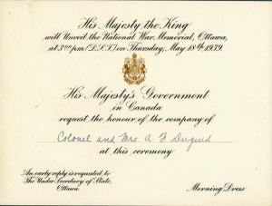 National War Memorial Invitation