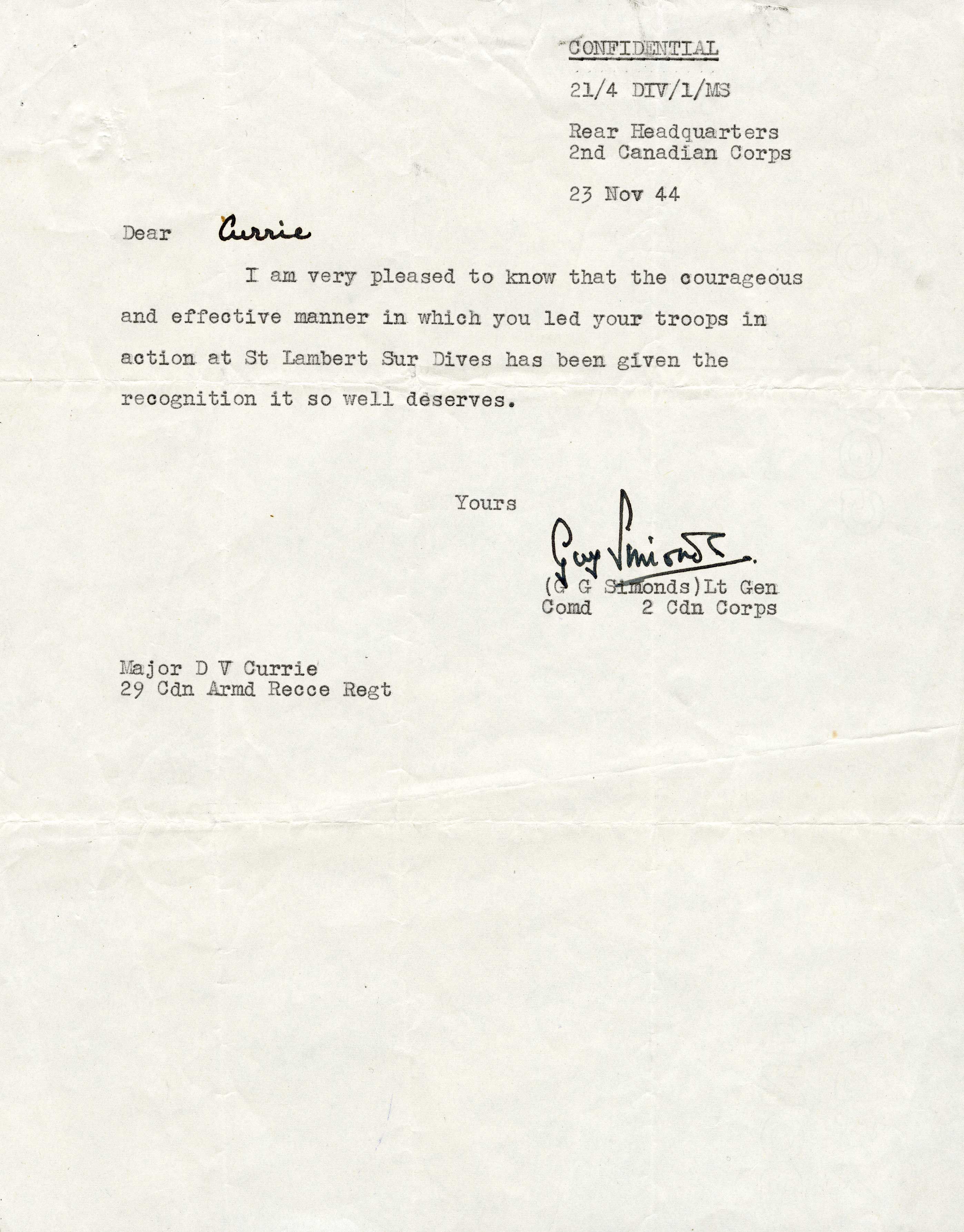 Short typed letter on plain white paper, with signature at bottom. 