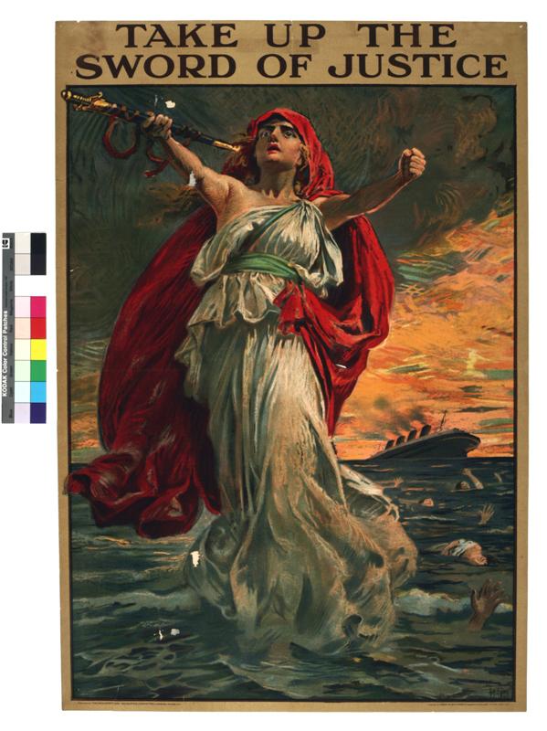 wartime recruiting poster, TAKE UP THE SWORD OF JUSTICE