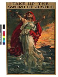 wartime recruiting poster, TAKE UP THE SWORD OF JUSTICE