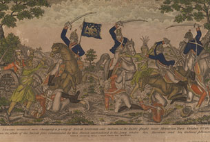 Col. Johnsons mounted men charging a party of British artillerists and Indians, at the battle fought near Moravian Town October 2nd 1813 