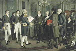 Cent ans de paix. La signature du traité de Gand passé entre la Grande-Bretagne et les États-Unis d’Amérique, le 24 décembre 1814.