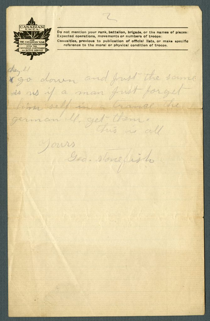 Last page of a handwritten letter with a maple leaf on the letterhead