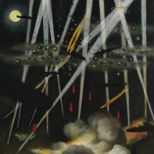 A painting of planes flying in the sky, displayed at the Canadian War Museum in Ottawa.