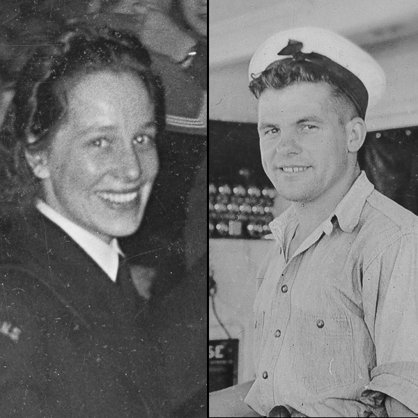 An old photo of a man and a woman in uniform, displayed at the Canadian War Museum in Ottawa.