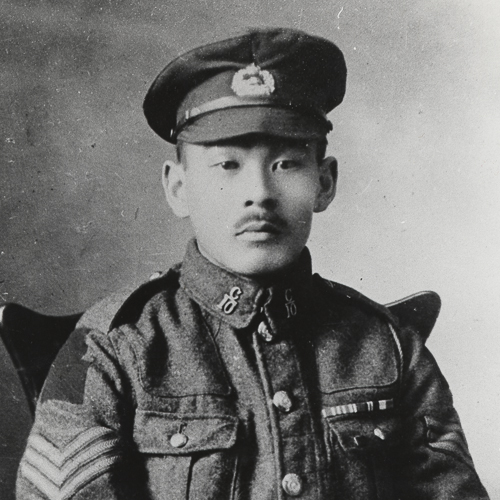 A man in uniform sitting in a chair at the Canadian War Museum in Ottawa.