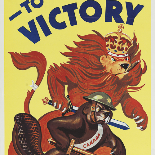 A poster with a lion and a bear in Ottawa at the Canadian War Museum.