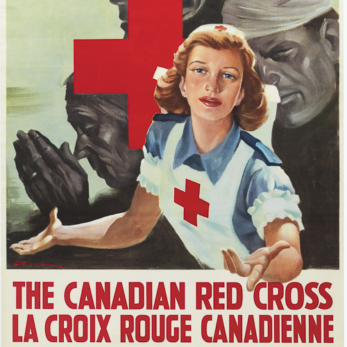 A poster highlighting the Canadian Red Cross efforts in Ottawa, near the Canadian War Museum.