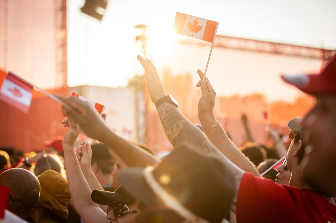 People waving flags