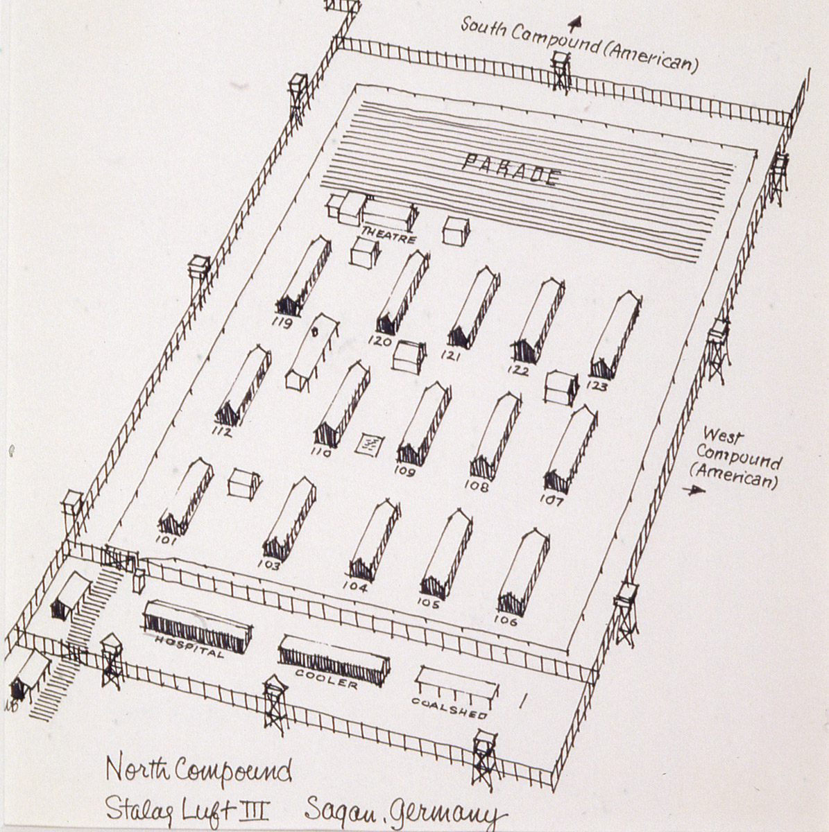 Diagram drawing of a POW camp.